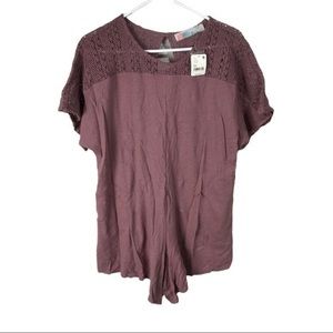 FP beach linen cotton romper lace keyhole size XS , New $78